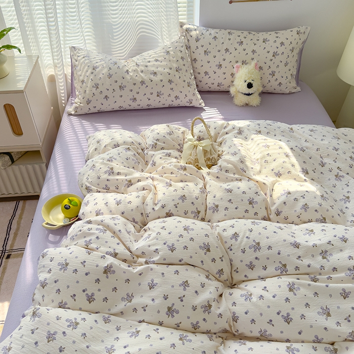 91家纺网 家纺一手货源 找家纺 竹合家纺 2025新品云感皱皱四件套跑量款小清新四件套 郁金香-紫