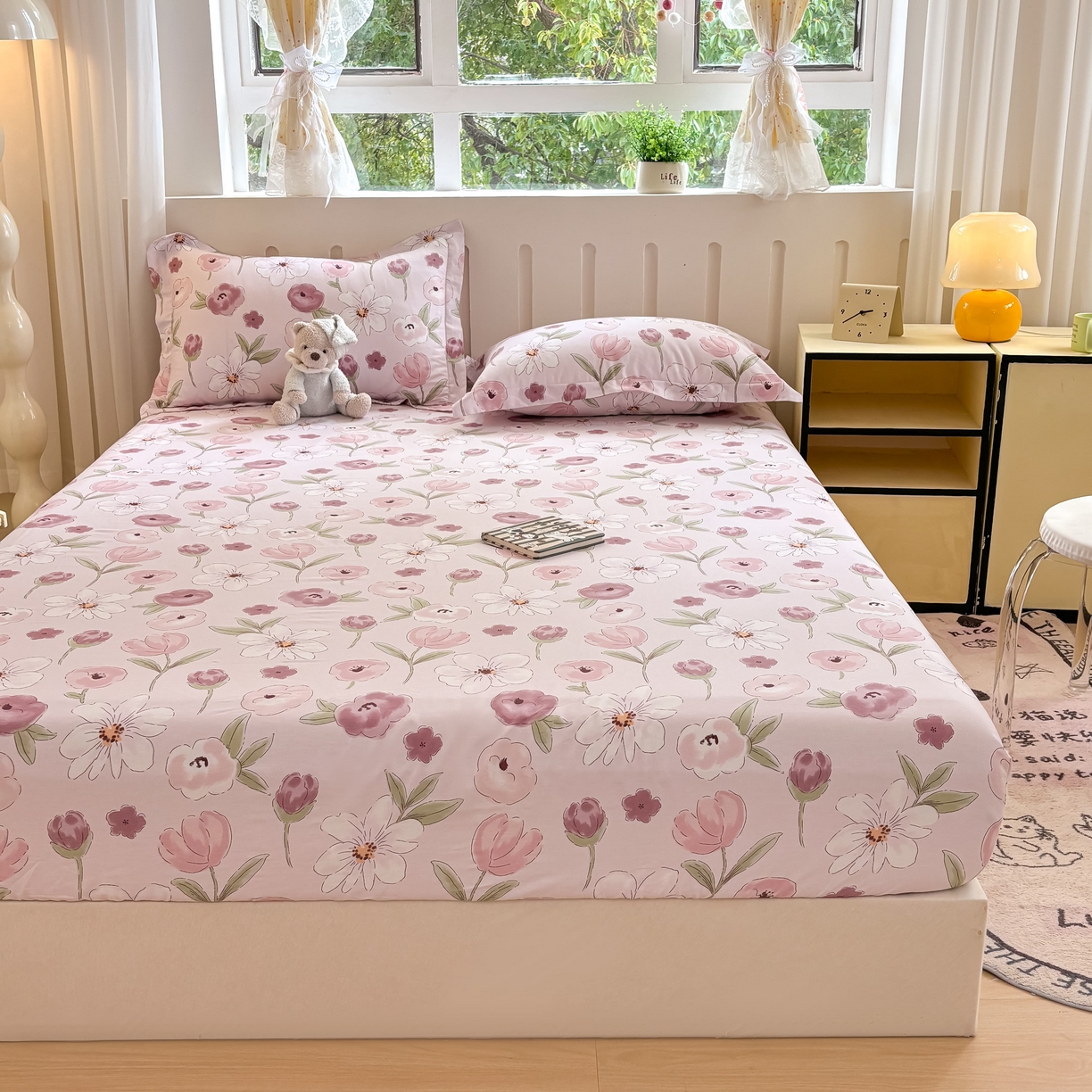 91家纺网 家纺一手货源 找家纺 大吉 2025新款全棉印花床笠 幸福时光