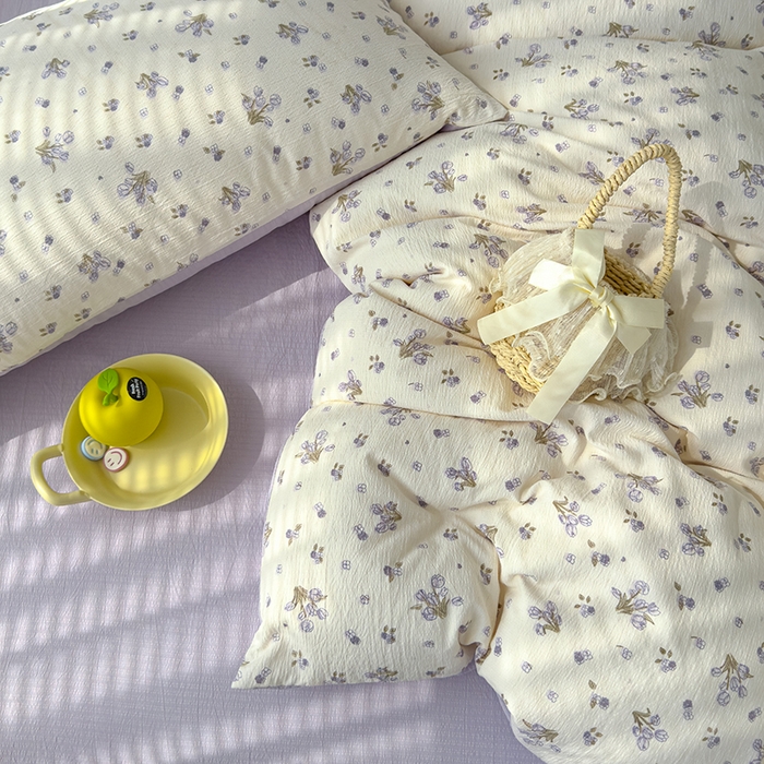 91家纺网 家纺一手货源 找家纺 竹合家纺 2025新品云感皱皱四件套跑量款小清新四件套 郁金香-紫