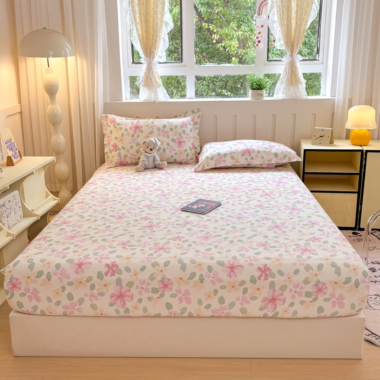 91家纺网 家纺一手货源 找家纺 大吉 2025新款全棉印花床笠 甜梦