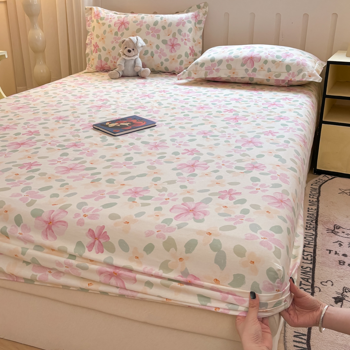 91家纺网 家纺一手货源 找家纺 大吉 2025新款全棉印花床笠 甜梦