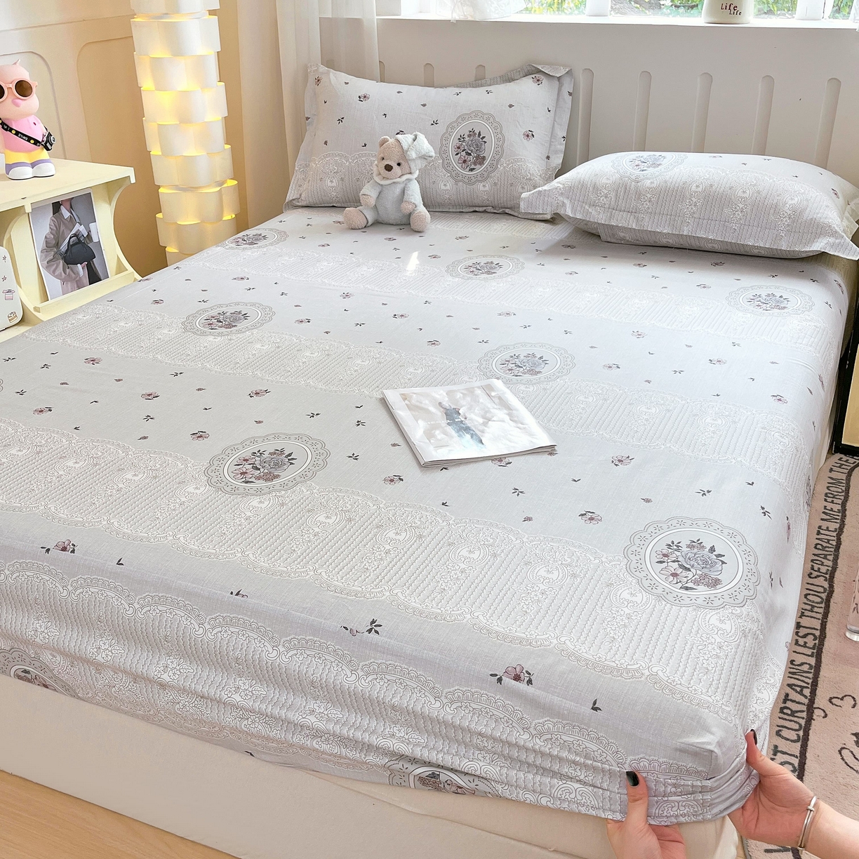 91家纺网 家纺一手货源 找家纺 大吉 2025新款全棉印花床笠 法式庄园