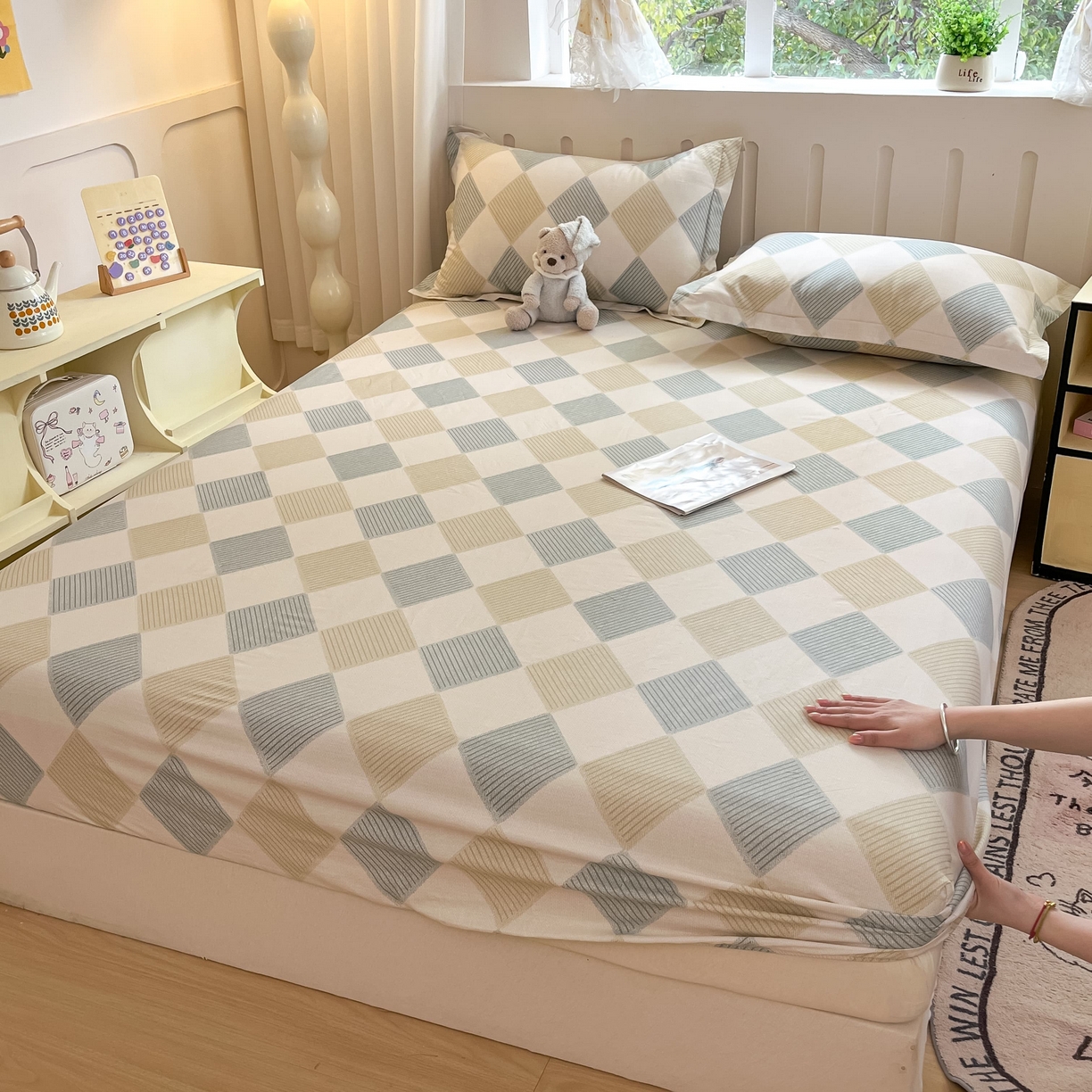 91家纺网 家纺一手货源 找家纺 大吉 2025新款全棉印花床笠 向往