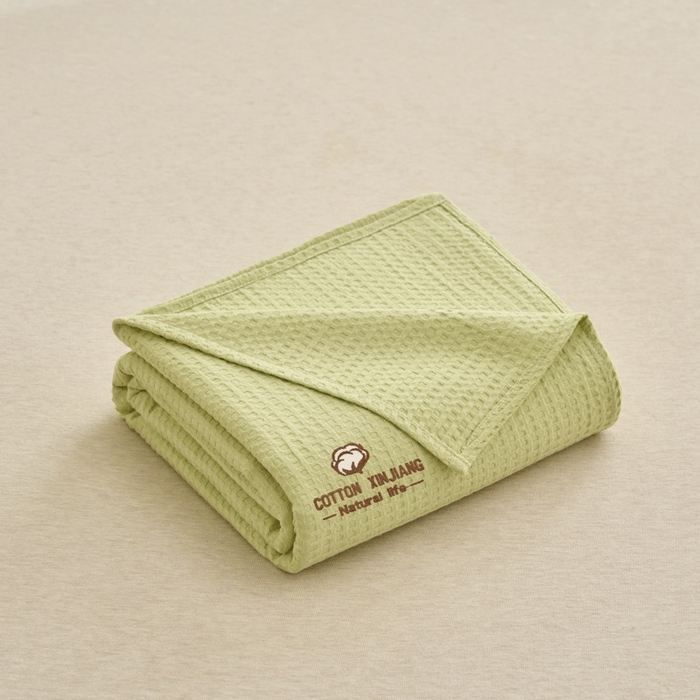 91家纺网 家纺一手货源 找家纺 早晨家纺 2025新款纯棉华夫格床单 纯棉华夫格床单-黄绿