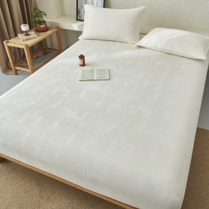 91家纺网 家纺一手货源 找家纺 早晨家纺 2025新款肌理纹纯棉提花床笠 肌理纹床笠-奶昔白