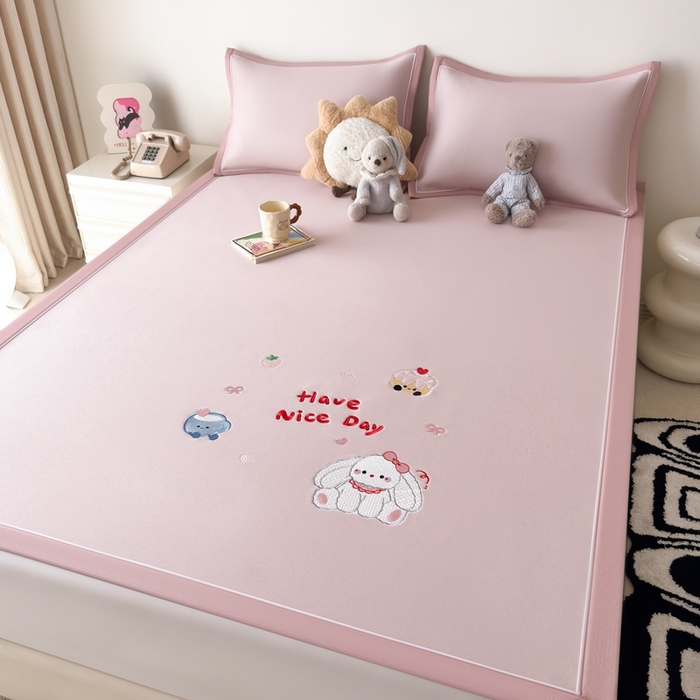 91家纺网 家纺一手货源 找家纺 九花鹿 2025新款凉感PE卡通冰丝席-凉席款 派对小兔