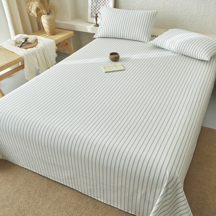 91家纺网 家纺一手货源 找家纺 早晨家纺 2025新款色织纯棉水洗棉床单 格律时尚-浅兰