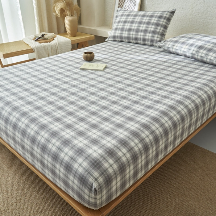 91家纺网 家纺一手货源 找家纺 早晨家纺 2025新款色织纯棉水洗棉床笠 轩尼诗-灰