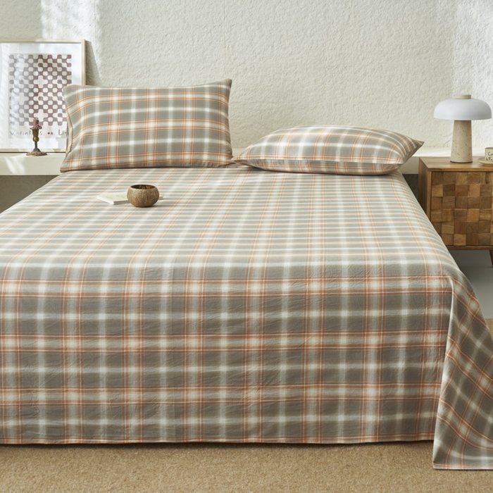 91家纺网 家纺一手货源 找家纺 早晨家纺 2025新款色织纯棉水洗棉床单 洛卡-灰