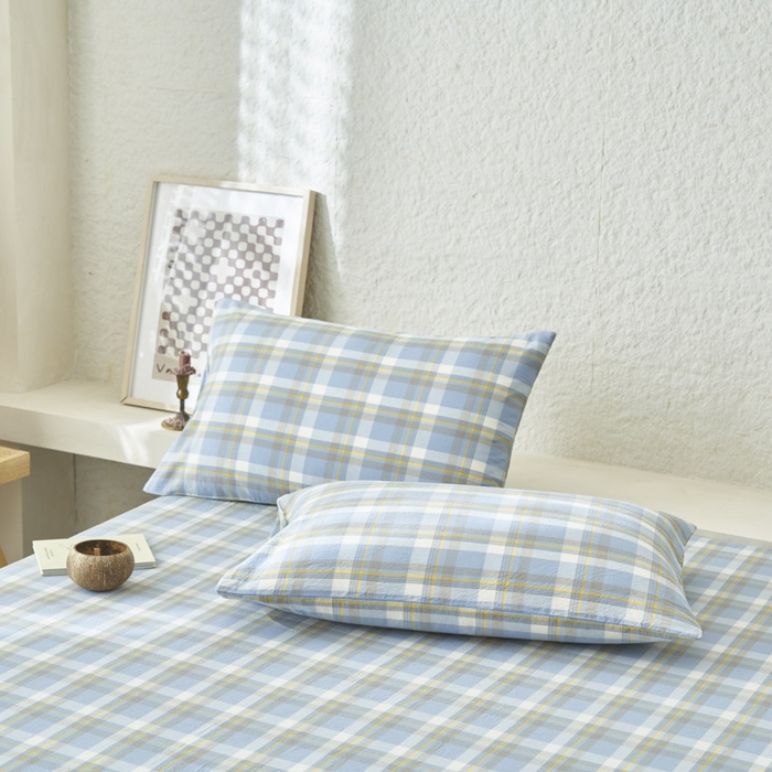 91家纺网 家纺一手货源 找家纺 早晨家纺 2025新款色织纯棉水洗棉床单 简兮-蓝