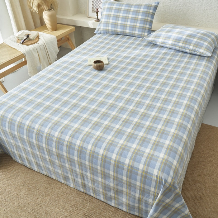 91家纺网 家纺一手货源 找家纺 早晨家纺 2025新款色织纯棉水洗棉床单 简兮-蓝