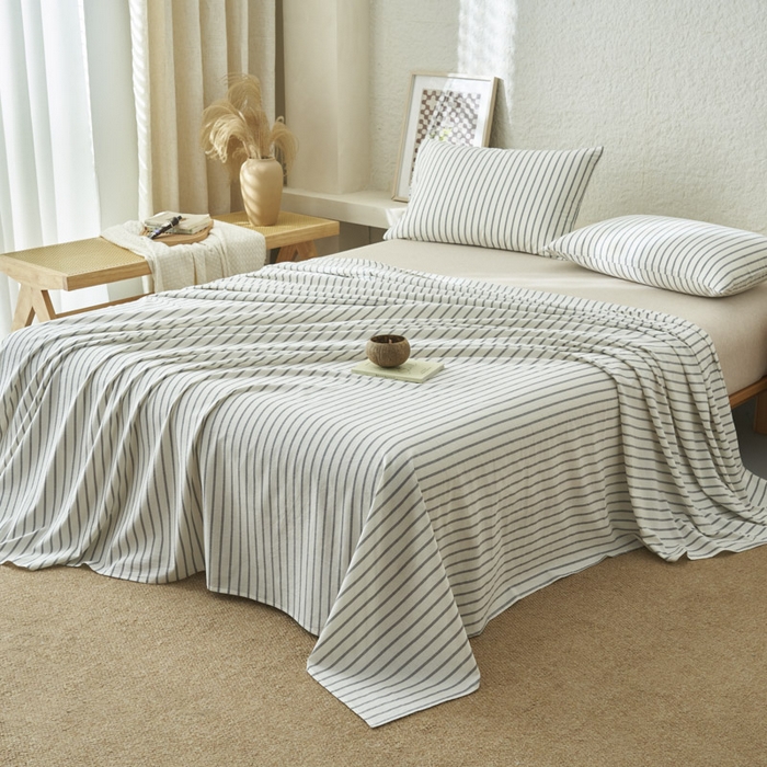 91家纺网 家纺一手货源 找家纺 早晨家纺 2025新款色织纯棉水洗棉床单 格律时尚-灰