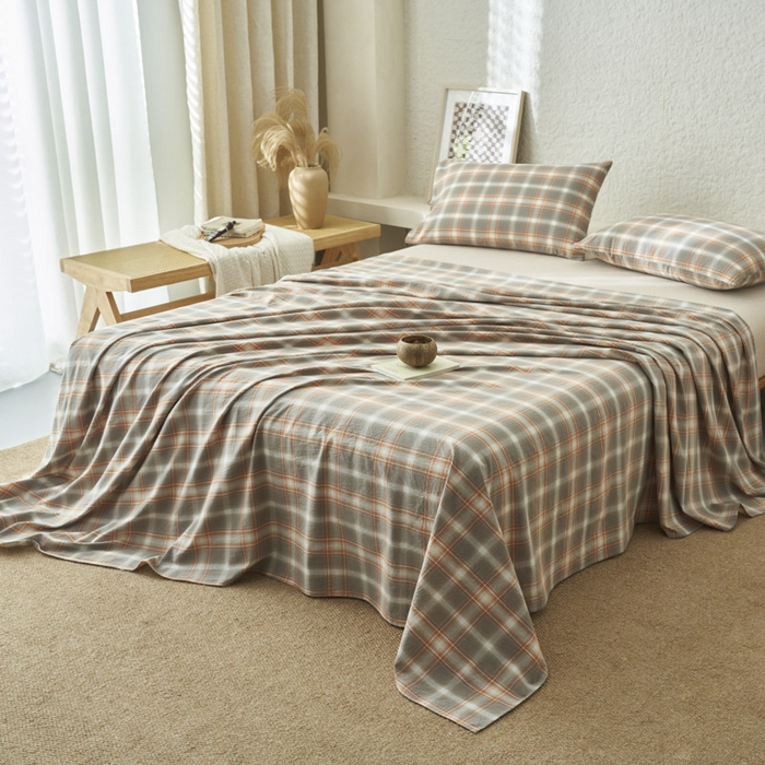 91家纺网 家纺一手货源 找家纺 早晨家纺 2025新款色织纯棉水洗棉床单 洛卡-灰