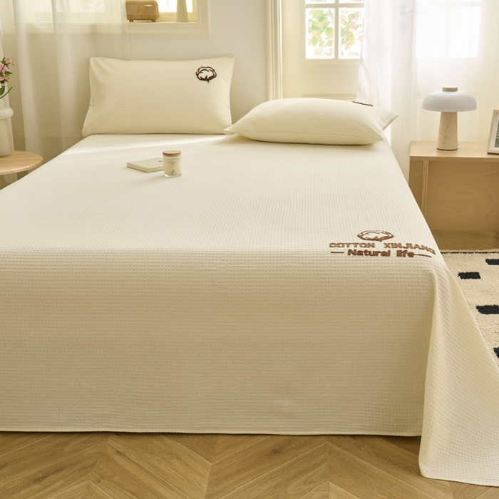 91家纺网 家纺一手货源 找家纺 早晨家纺 2025新款纯棉华夫格床单 纯棉华夫格床单-奶昔白