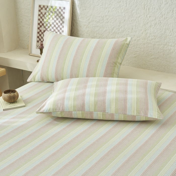 91家纺网 家纺一手货源 找家纺 早晨家纺 2025新款色织纯棉水洗棉床单 克鲁奇-绿