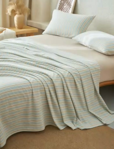 91家纺网 家纺一手货源 找家纺 早晨家纺 2025新款色织纯棉水洗棉床单 科瑞-蓝