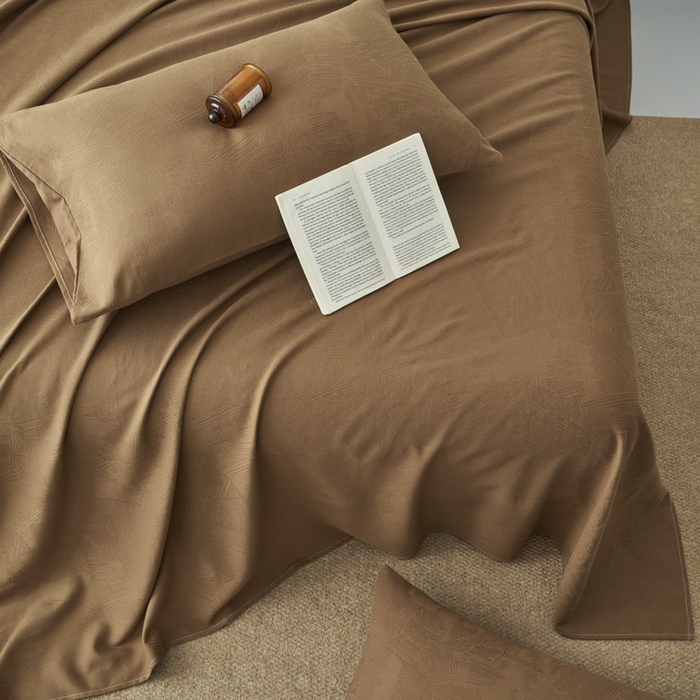 91家纺网 家纺一手货源 找家纺 早晨家纺 2025新款肌理纹纯棉提花床单 肌理纹床单-棕色