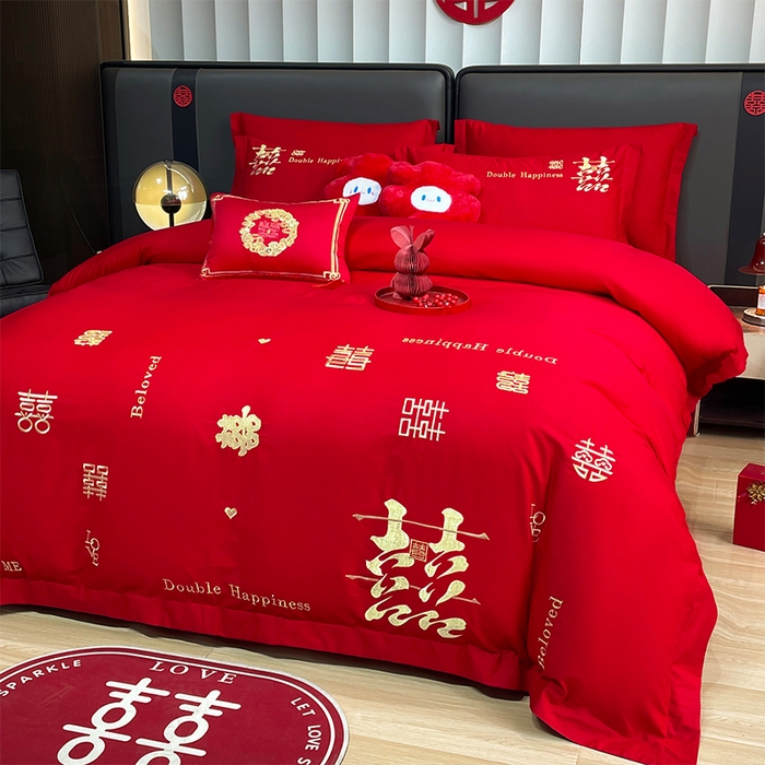 91家纺网 家纺一手货源 找家纺 张公子婚庆馆 2025新款全棉40s喷气四件套婚庆系列 喜来登-金