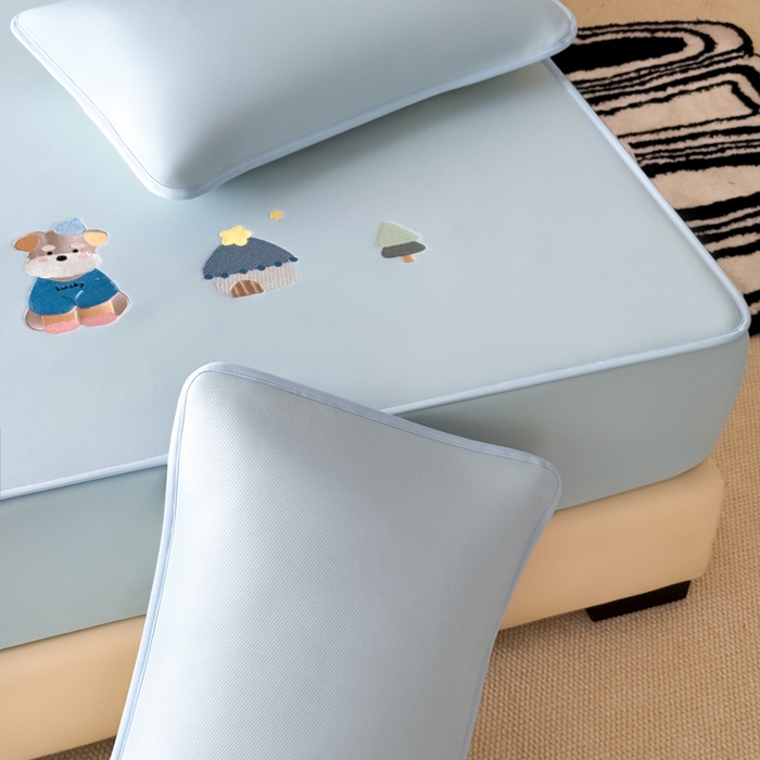 91家纺网 家纺一手货源 找家纺 九花鹿 2025新款凉感PE卡通冰丝席-床笠款 床笠款-雪纳瑞