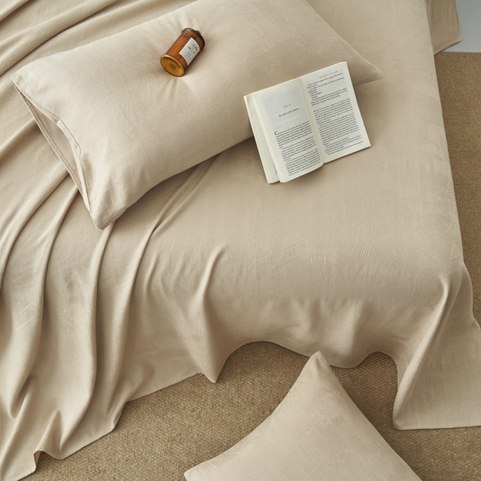 91家纺网 家纺一手货源 找家纺 早晨家纺 2025新款肌理纹纯棉提花床单 肌理纹床单-浅驼