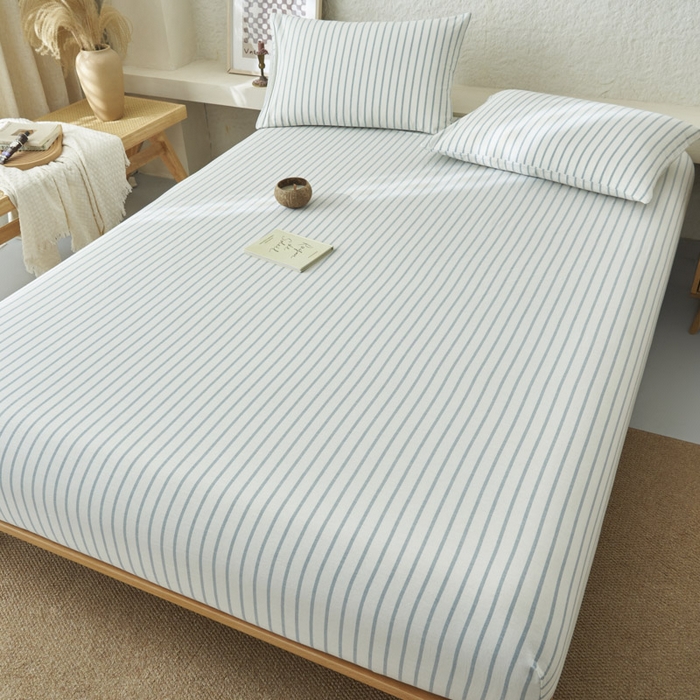 91家纺网 家纺一手货源 找家纺 早晨家纺 2025新款色织纯棉水洗棉床笠 格律时尚-浅兰