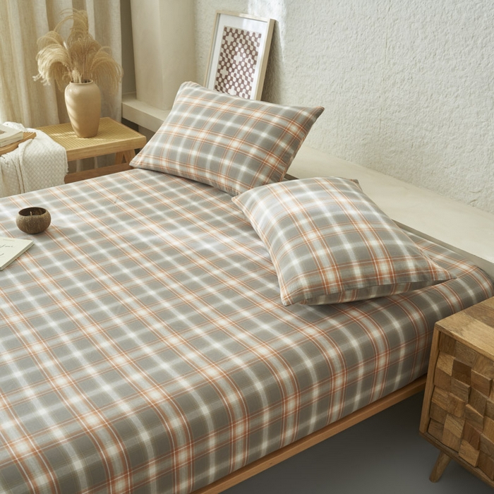 91家纺网 家纺一手货源 找家纺 早晨家纺 2025新款色织纯棉水洗棉床笠 洛卡-灰