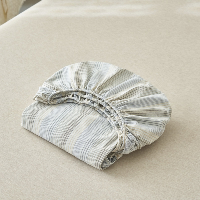 91家纺网 家纺一手货源 找家纺 早晨家纺 2025新款色织纯棉水洗棉床笠 凯西亚-蓝