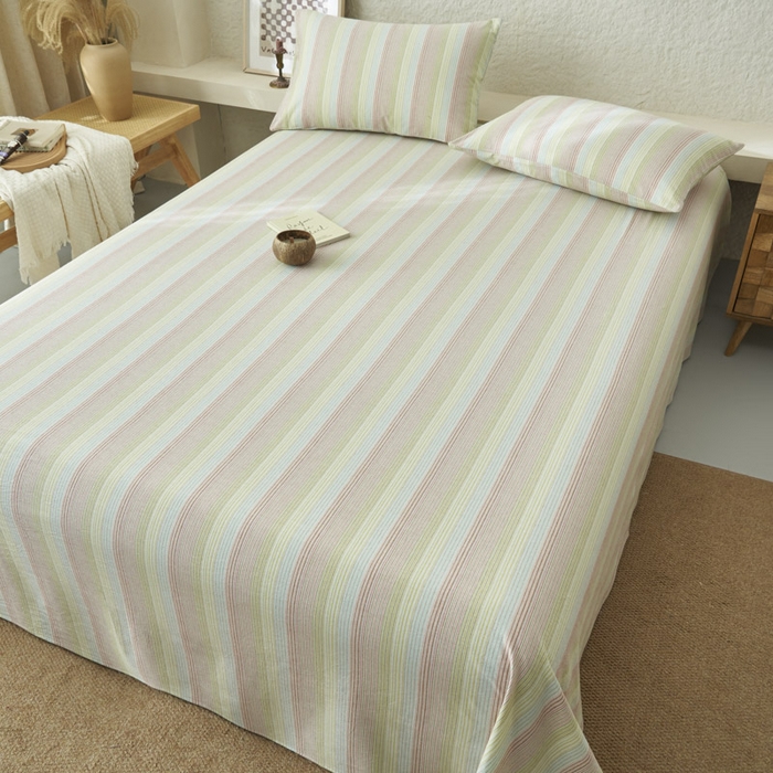 91家纺网 家纺一手货源 找家纺 早晨家纺 2025新款色织纯棉水洗棉床单 克鲁奇-绿