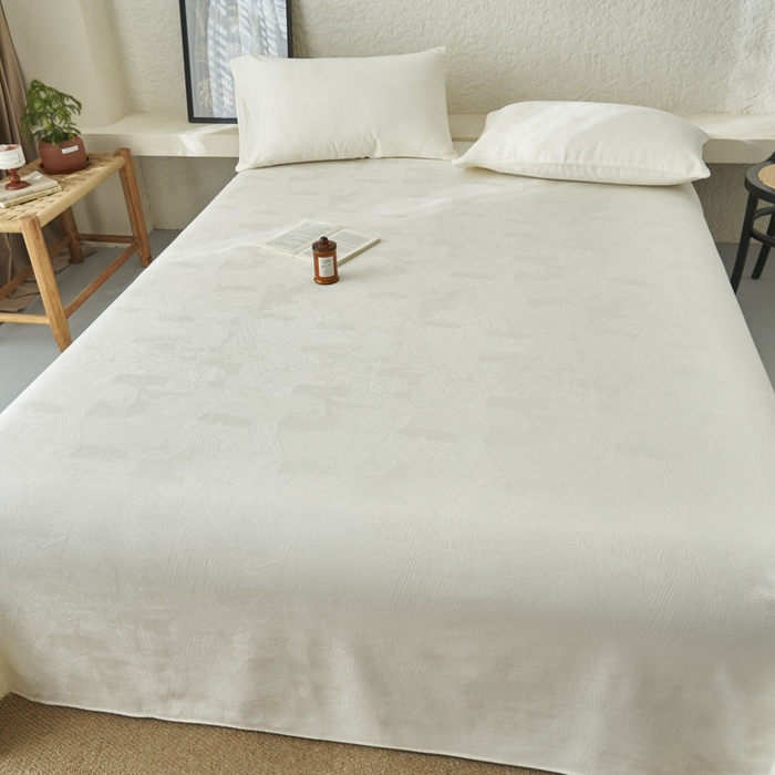 91家纺网 家纺一手货源 找家纺 早晨家纺 2025新款肌理纹纯棉提花床单 肌理纹床单-奶昔白