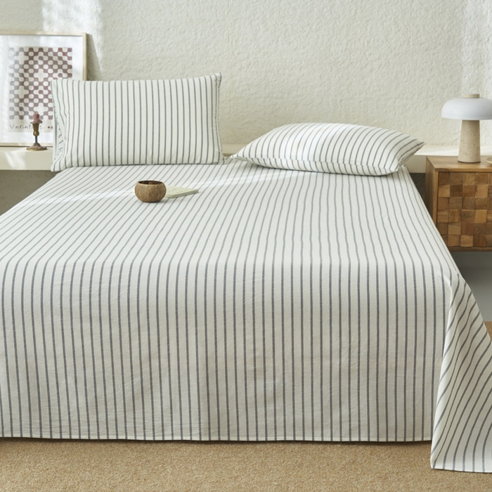 91家纺网 家纺一手货源 找家纺 早晨家纺 2025新款色织纯棉水洗棉床单 格律时尚-灰