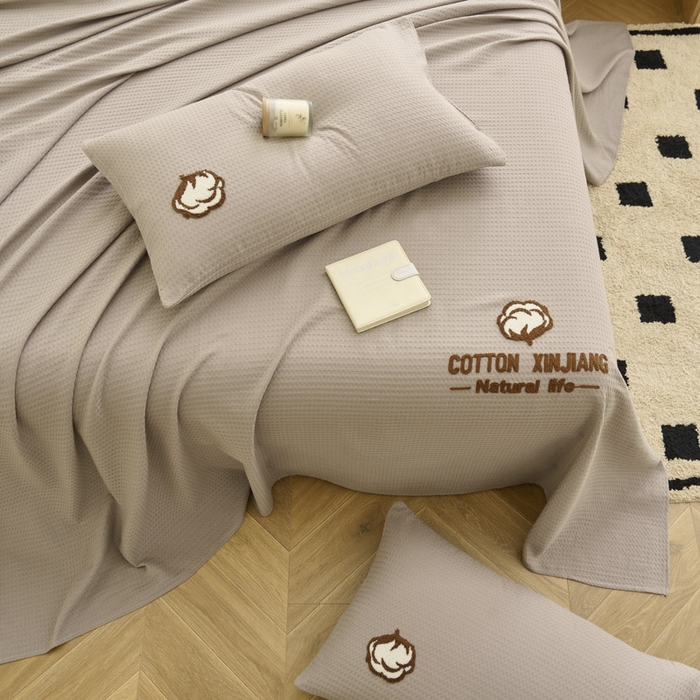 91家纺网 家纺一手货源 找家纺 早晨家纺 2025新款纯棉华夫格床单 纯棉华夫格床单-浅灰