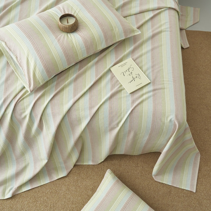 91家纺网 家纺一手货源 找家纺 早晨家纺 2025新款色织纯棉水洗棉床单 克鲁奇-绿