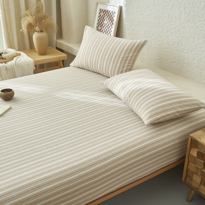 91家纺网 家纺一手货源 找家纺 早晨家纺 2025新款色织纯棉水洗棉床笠 雅诗-咖