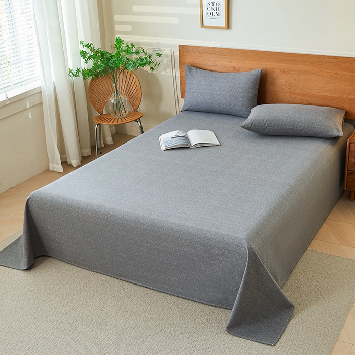 91家纺网 家纺一手货源 找家纺 义博家纺 2025新款纯棉老粗布床单 碳素灰