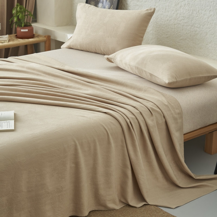 91家纺网 家纺一手货源 找家纺 早晨家纺 2025新款肌理纹纯棉提花床单 肌理纹床单-浅驼