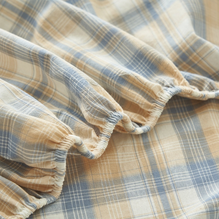 91家纺网 家纺一手货源 找家纺 早晨家纺 2025新款色织纯棉水洗棉床笠 云舒-咖