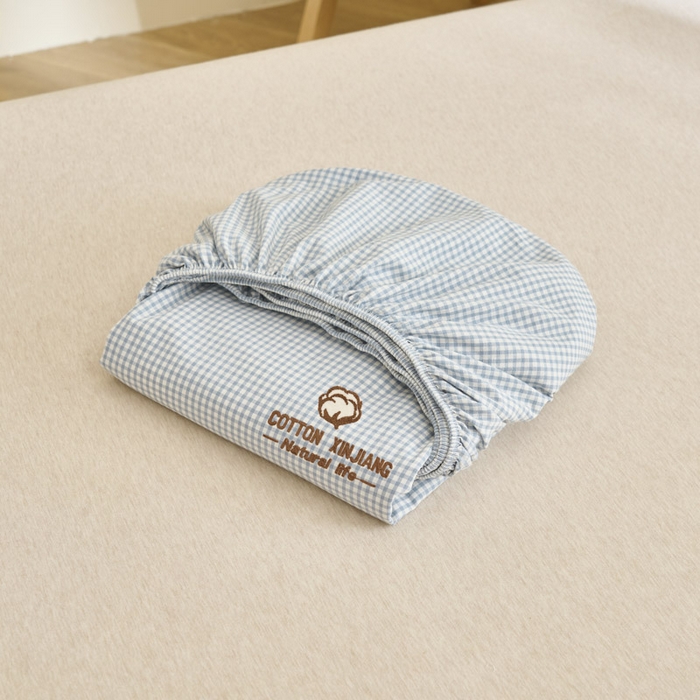 91家纺网 家纺一手货源 找家纺 早晨家纺 2025新款色织纯棉水洗棉毛巾绣床笠 星曜床笠-浅兰