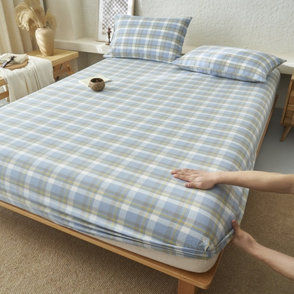 早晨家纺 2025新款色织纯棉水洗棉床笠 简兮-蓝