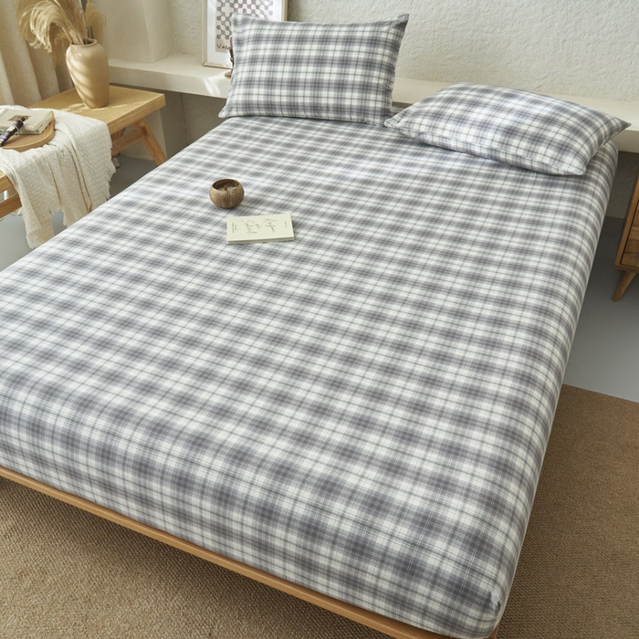 91家纺网 家纺一手货源 找家纺 早晨家纺 2025新款色织纯棉水洗棉床笠 轩尼诗-灰