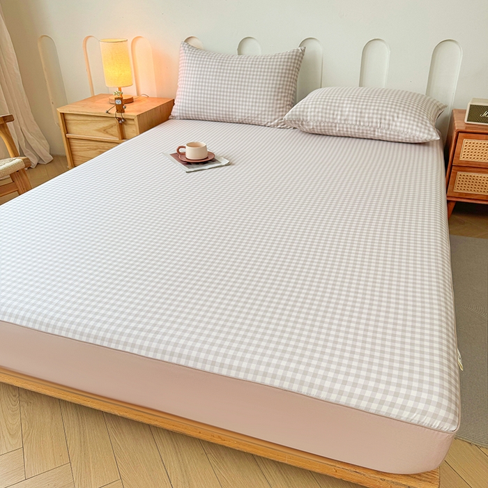 91家纺网 家纺一手货源 找家纺 笠裙家纺 2025新款进口凉感莱赛尔天丝床笠套三件套 美格咖