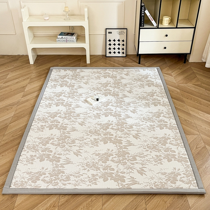 91家纺网 家纺一手货源 找家纺 宜代光年 2025新款冷凝丝提花凉席多功能地垫 凉感繁花床垫-咖