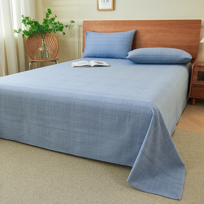 91家纺网 家纺一手货源 找家纺 义博家纺 2025新款纯棉老粗布床单 海军蓝