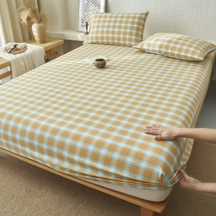 早晨家纺 2025新款色织纯棉水洗棉床笠 沐夏-桔