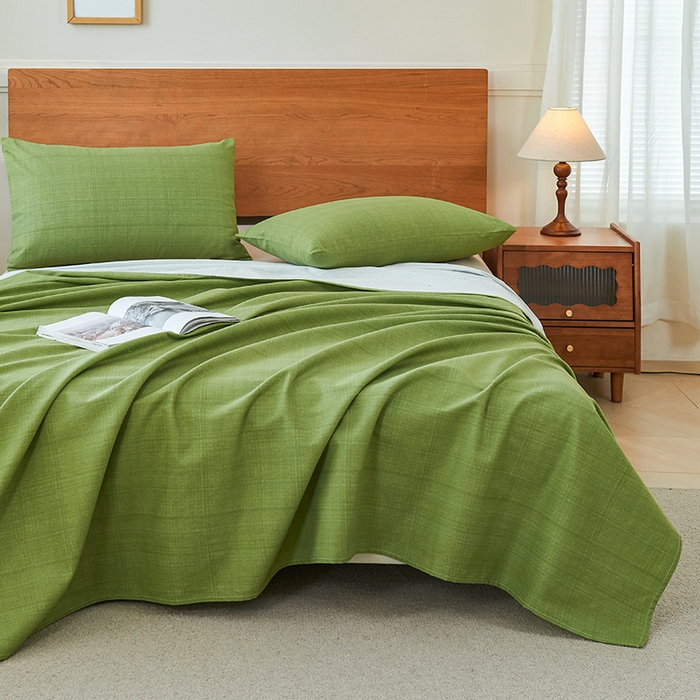 91家纺网 家纺一手货源 找家纺 义博家纺 2025新款纯棉老粗布床单 抹茶