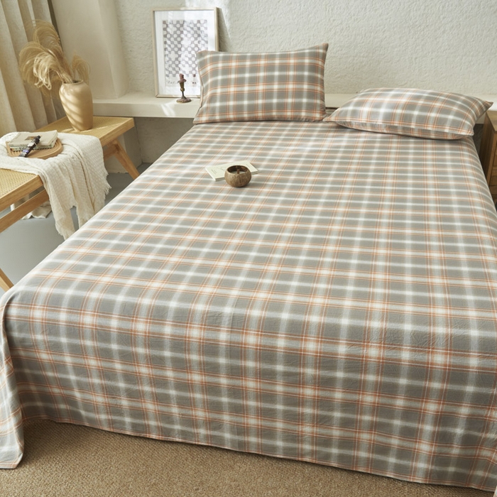 91家纺网 家纺一手货源 找家纺 早晨家纺 2025新款色织纯棉水洗棉床单 洛卡-灰