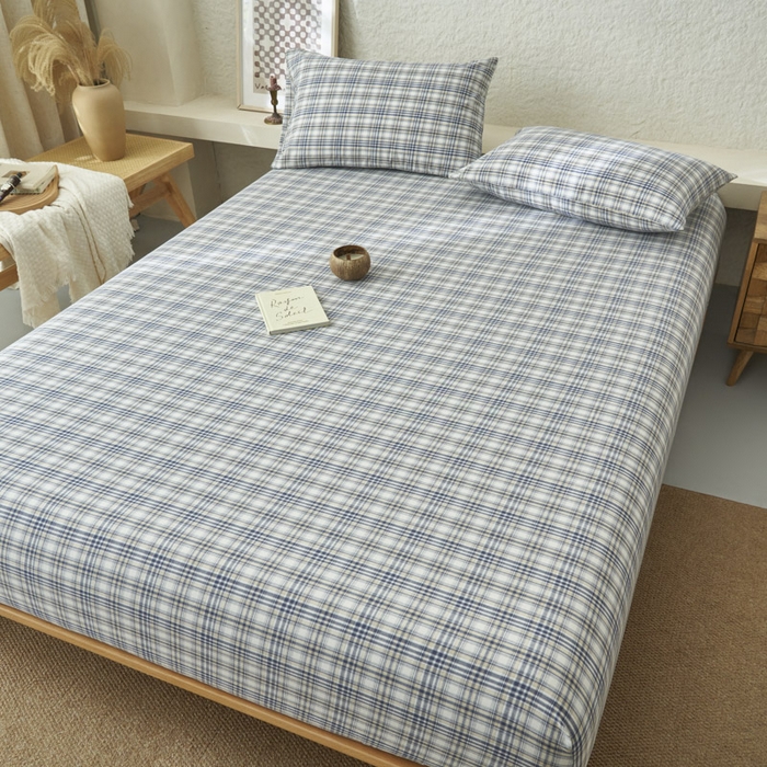 91家纺网 家纺一手货源 找家纺 早晨家纺 2025新款色织纯棉水洗棉床笠 温尼-烟兰