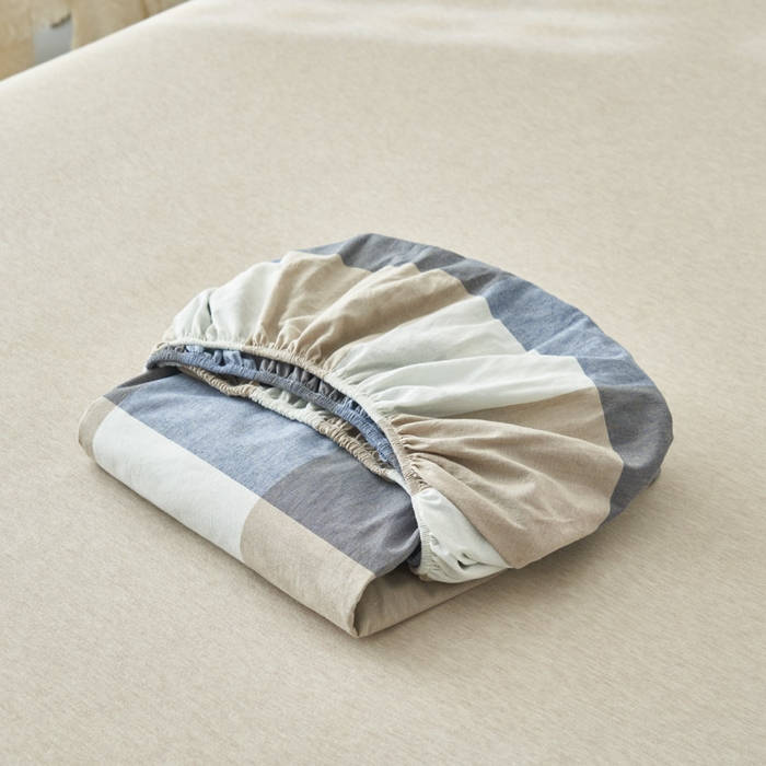 91家纺网 家纺一手货源 找家纺 早晨家纺 2025新款色织纯棉水洗棉床笠 蓝大格