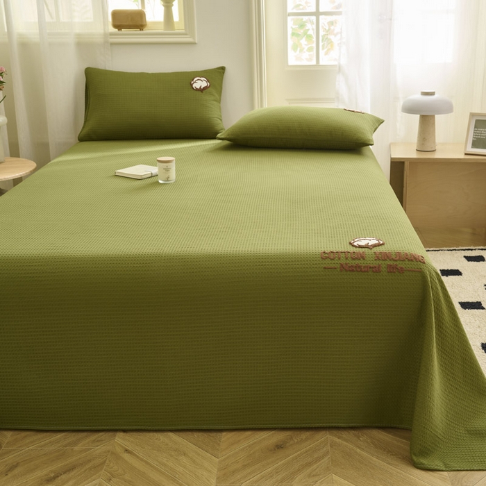 91家纺网 家纺一手货源 找家纺 早晨家纺 2025新款纯棉华夫格床单 纯棉华夫格床单-橄榄绿