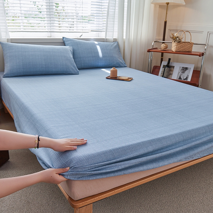 91家纺网 家纺一手货源 找家纺 义博家纺 2025新款纯棉老粗布床笠 海军蓝