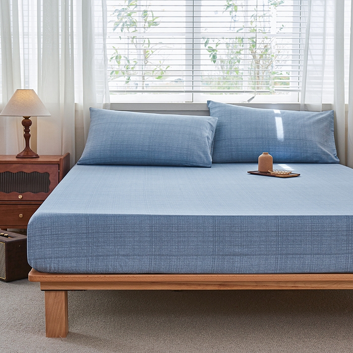 91家纺网 家纺一手货源 找家纺 义博家纺 2025新款纯棉老粗布床笠 海军蓝